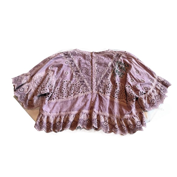 Magnolia Pearl Eyelet Rosemary Blouse Shirt Top Lace Bohemian Flowy One Size - Picture 7 of 14